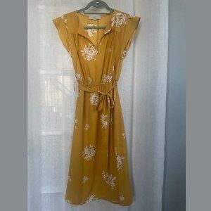 Loft Yellow with Flowers Tie Waist Dress Sz XS NWOT